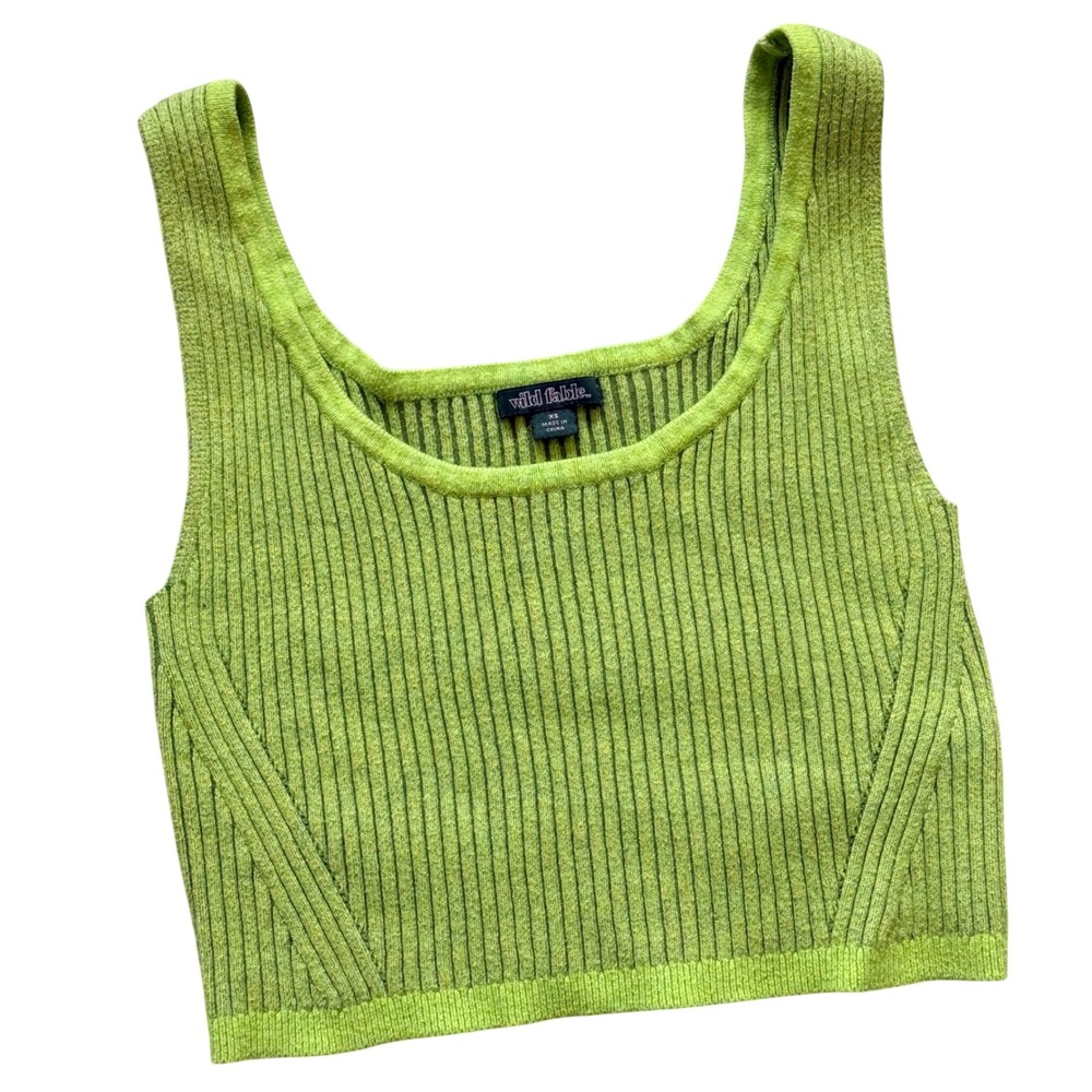 Wild Fable Cropped Tank Top Womens XS Lime Green Ribbed Knit Square Neck Summer